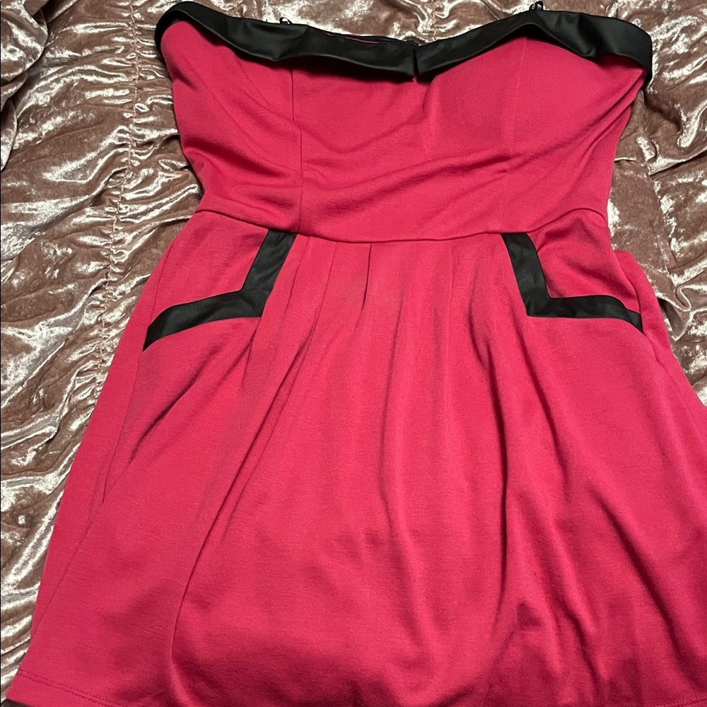 Zara Strapless Pink Dress with Black Trim